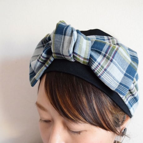 check ribbon turban / darkGR or  navy