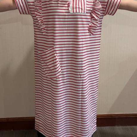 Border T-shirt Giza cotton dress / 25.White Red