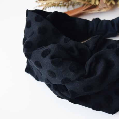 【数量限定】velvet dots black /  cross turban
