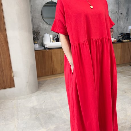Gather dryT-shirt dress / Red