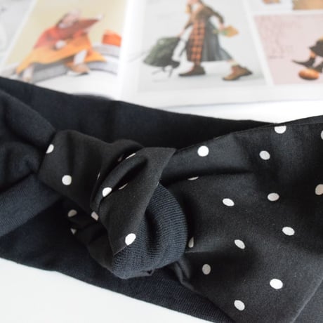 black dots ribbon turban x black