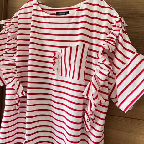 Border T-shirt Giza cotton dress / 25.White Red
