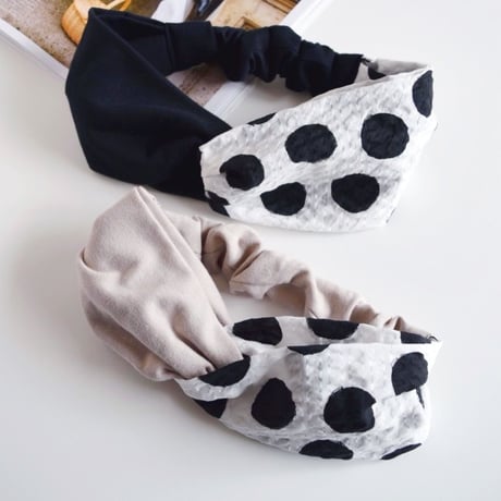 Kids cross turban  / ripple dot × black or beige