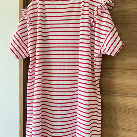 Border T-shirt Giza cotton dress / 25.White Red