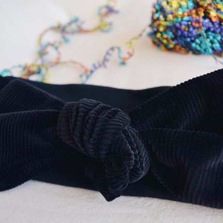 corduroy ribbon turban black