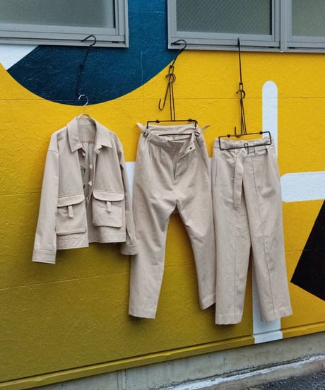 Hankes "Acid tuch high waist pants" Orangebeige denim ver.
