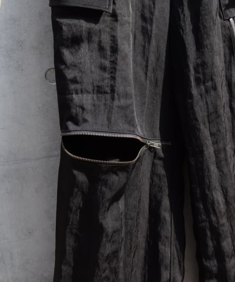 NL "Double zip high waist tech pants" Black nylon.