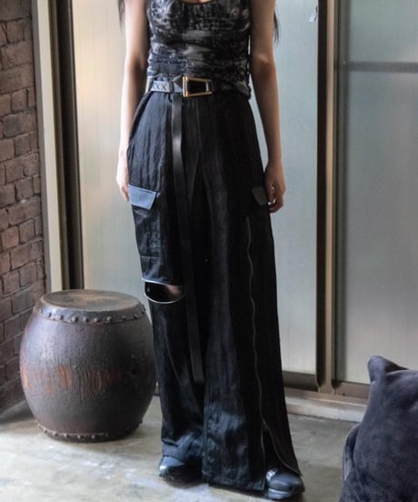 NL "Double zip high waist tech pants" Black nylon.