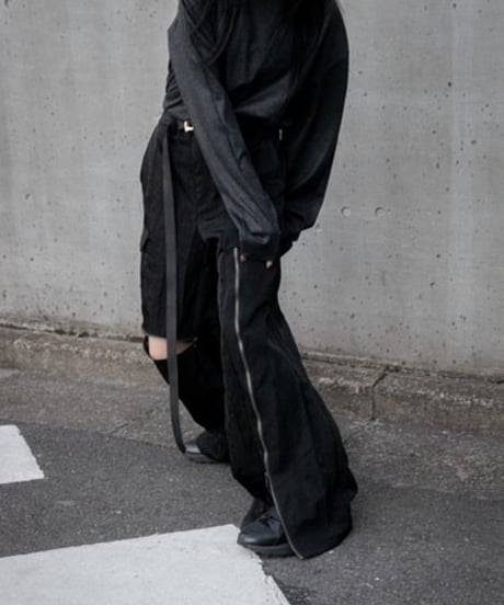 NL "Double zip high waist tech pants" Black nylon.