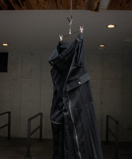 NL "Double zip high waist tech pants" Black nylon.