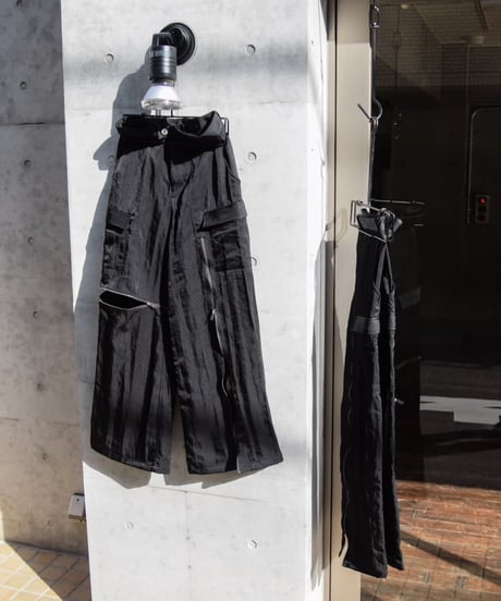NL "Double zip high waist tech pants" Black nylon.