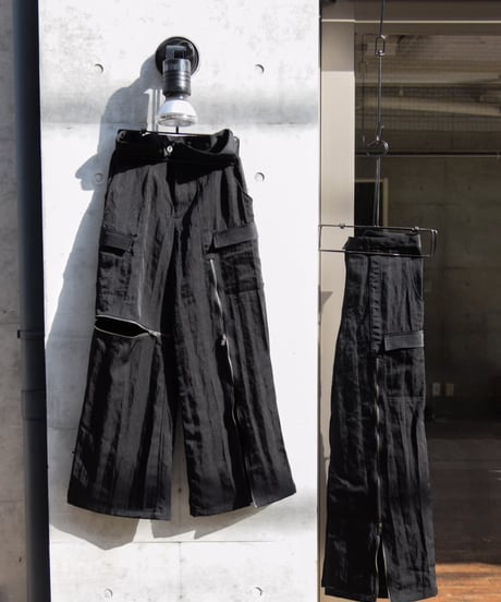 NL "Double zip high waist tech pants" Black nylon.