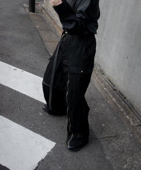 NL "Double zip high waist tech pants" Black nylon.