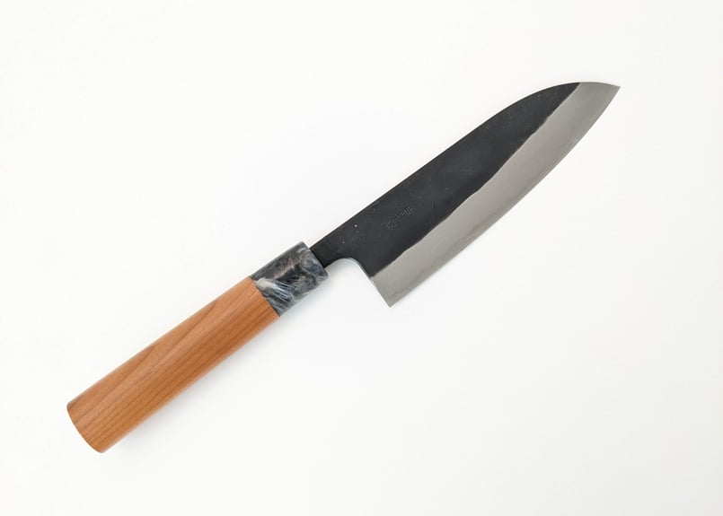 新品未使用　白紙鋼　境志泰　作　「火国」 ￼￼三徳　180ミリ チェリー柄 QN0015 | 白紙 | 三徳 | 桜丸柄 | タケフナイフビレッジ公式ショップ