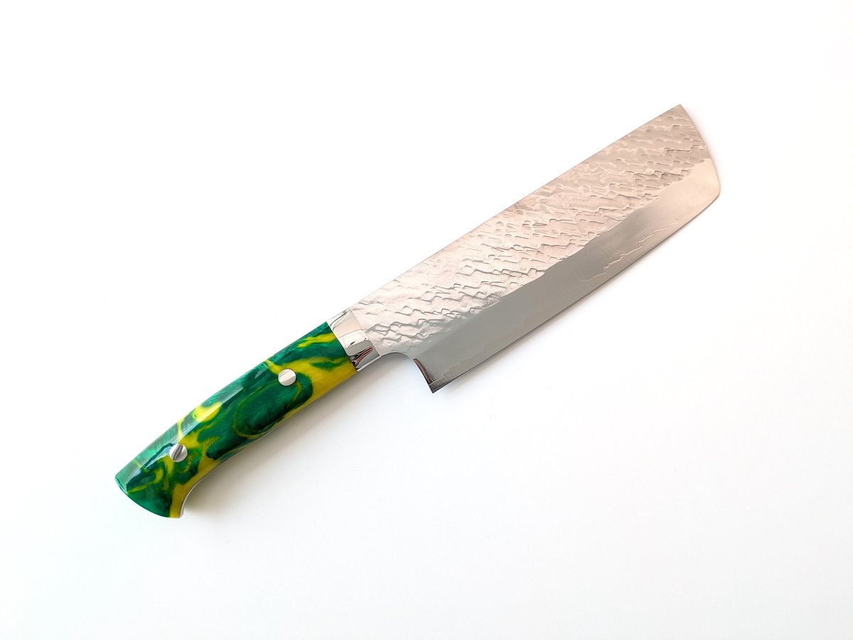 柳刃包丁 34個 まとめて売り QH0334 | SPG STRIX | 鍔付菜切 | アクリル柄 (グリーン＆イエロー) |