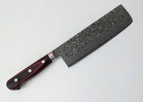 D0401 | VG10ダマスカス | 菜切鍔付 | 赤黒合板