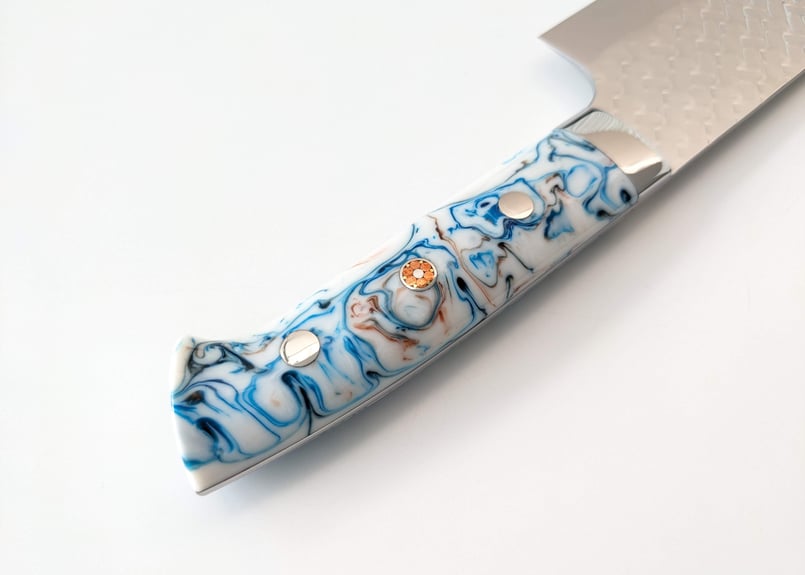 QH0334 | SPG STRIX | 鍔付菜切 | アクリル柄 (ホワイト＆ブルー) |