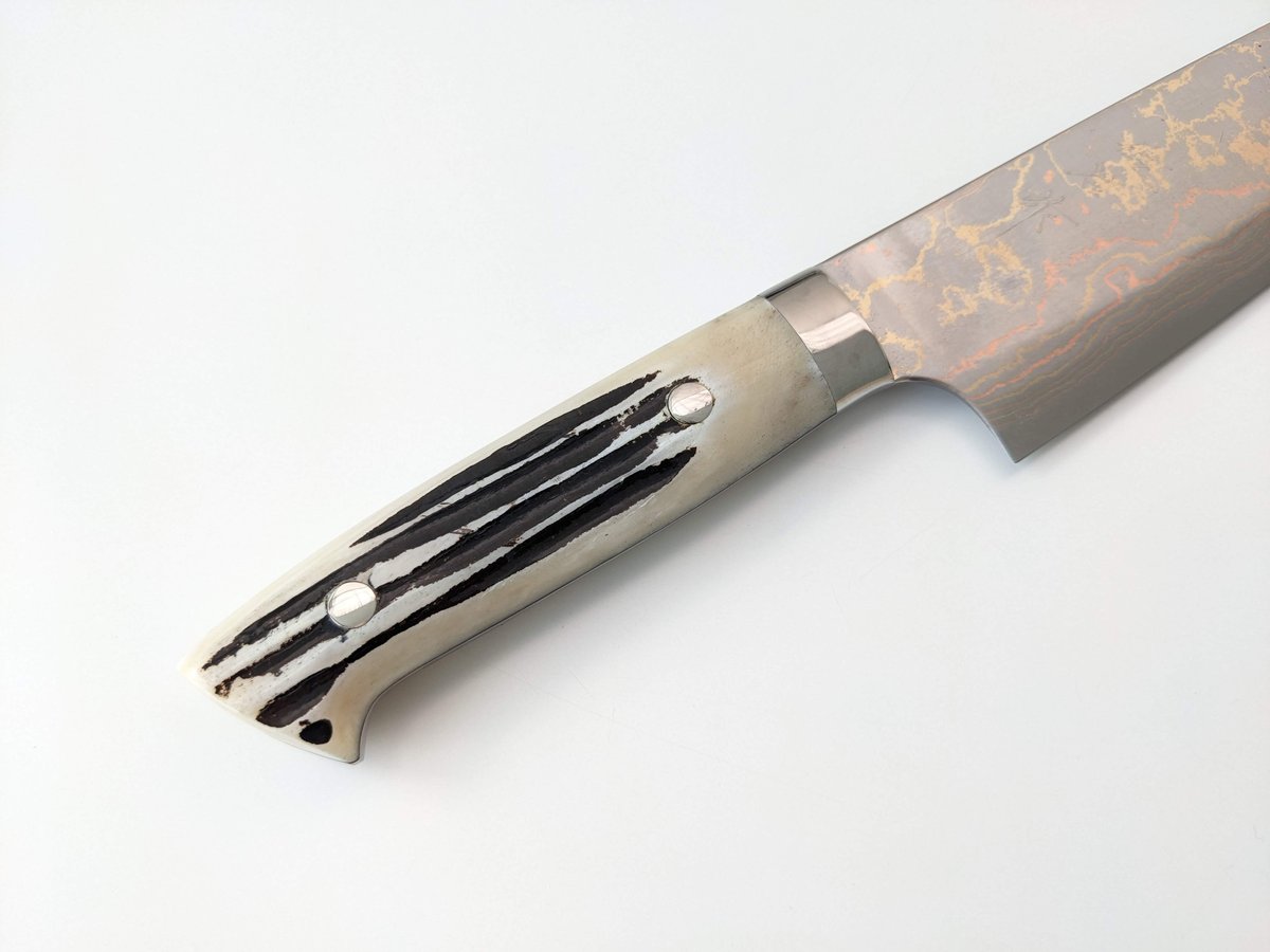 H0294 | 青紙有色積層 | 牛刀 | 鹿角柄 | タケフナイフビレッジ公式