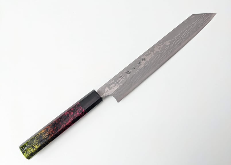 C1009 | 白紙積層 | 切付柳刃8寸 | 漆八角柄(赤+緑) | タケフナイフ 