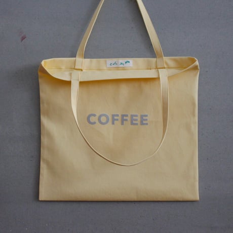 cafe shimaのオリジナルのカバン　　黄色生地　×   グレーロゴ文字