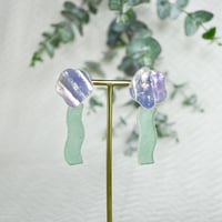 ガラスのくにゃダブルイヤリング　　Double glass clip-on earrings
