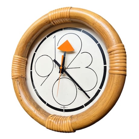 Vintage Howard Miller Rattan Round Wall Clock George Nelson Design