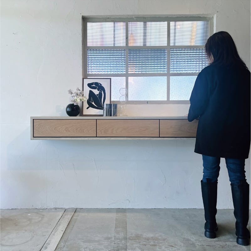90cm×90cmミディアムウォルナット　オーダー品 RUND（ルント）フロートコンソール 面材ウォールナット/オーク