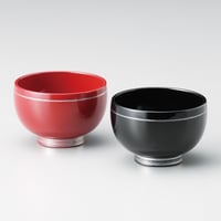 銀ライン まり型汁椀ペア（朱・黒）