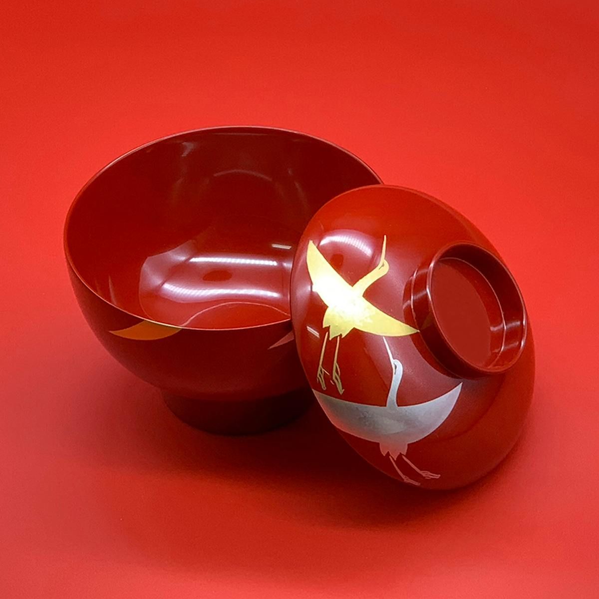 箔鶴蒔絵 雑煮椀（総朱） | 【公式】うるしギャラリー久右衛門