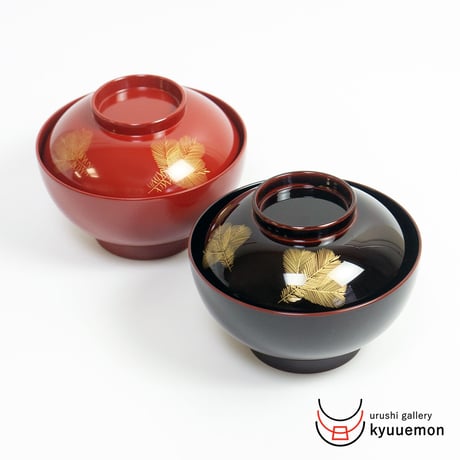 沈金若松 雑煮椀（朱）