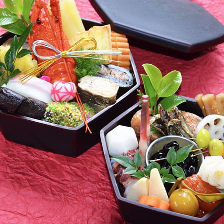 漆塗り　食洗機対応 六角二段入子重