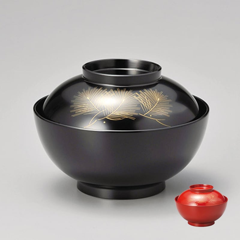 美品　輪島塗 寿松沈金 煮物椀 6客 雑煮椀/大椀/平椀/麺椀/丼椀 漆器 漆器 輪島塗 沈金 金蒔絵 木製 蓋付椀 お煮物椀 吸物椀 6客 骨董