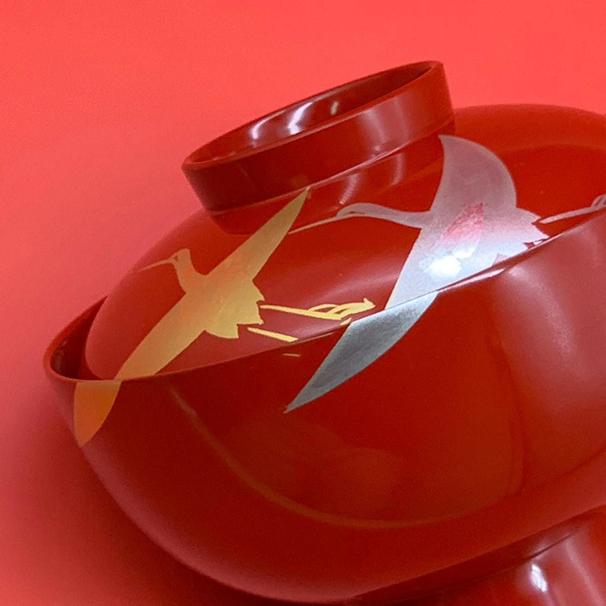 箔鶴蒔絵 雑煮椀（総朱） | 【公式】うるしギャラリー久右衛門
