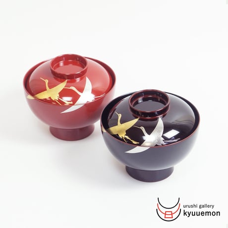 箔鶴蒔絵　雑煮椀（総朱）