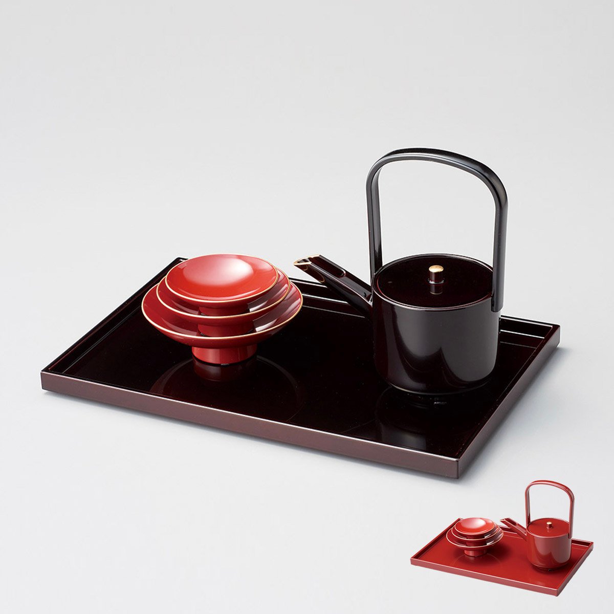 お屠蘇セット 越前漆器 尺2長角屠蘇器 溜 新丸南天 お屠蘇セット 越前