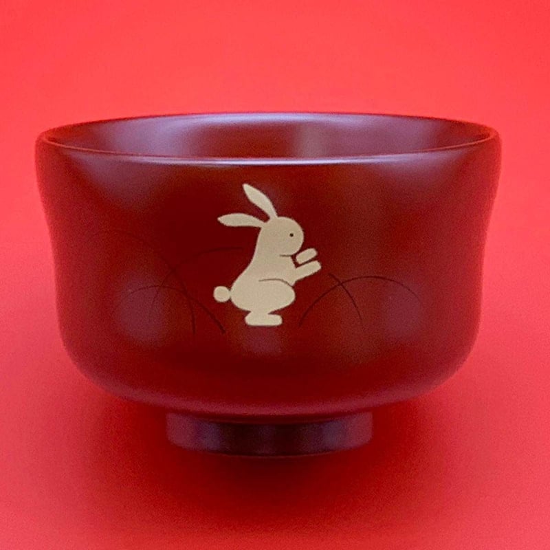 小吸物椀 漆器 うさぎの絵蒔絵 溜塗り 5客 在庫整理 おせち 汁椀 110005-red-05.jpg