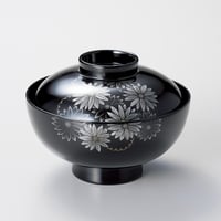 沈金和菊彫 吸物椀 黒