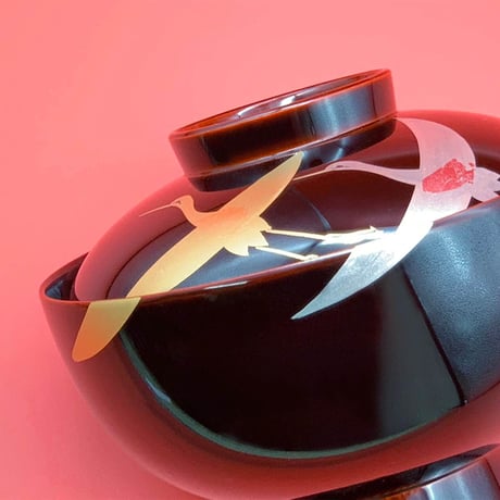 箔鶴蒔絵　雑煮椀（溜）