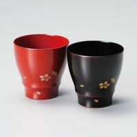 沈金さくら ペアカップ（溜・朱）2客セット