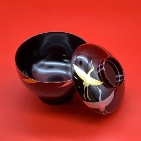 箔鶴蒔絵　雑煮椀（溜）