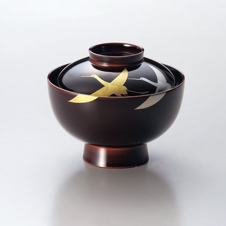 箔鶴蒔絵　雑煮椀（溜）