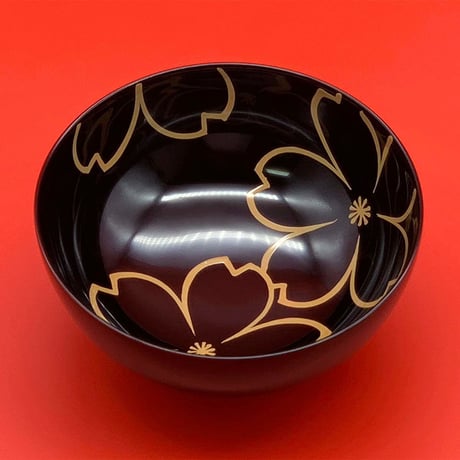 内桜 夫婦汁椀（溜・古代朱）