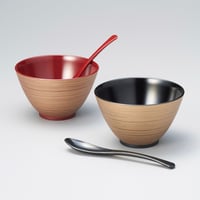 金刷毛 多用椀ペア スプーンセット 吟朱・黒（食洗機・レンジ対応）