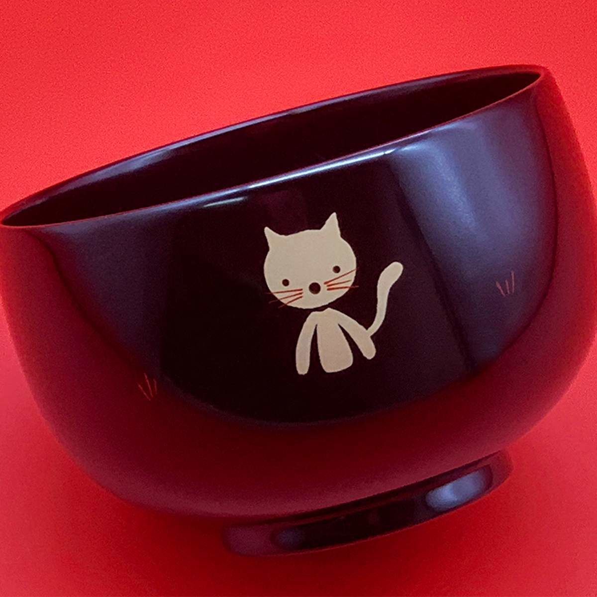 ねこ 夫婦汁椀（黒・洗朱） | 【公式】うるしギャラリー久右衛門