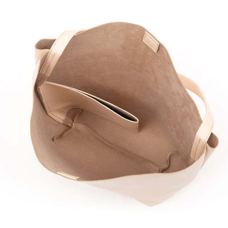【美品】SCUE スキュー　ハンドバッグ 茶色 SCUE(スキュー)｜ロングハンドルジッパートート M/ベージュ の通販