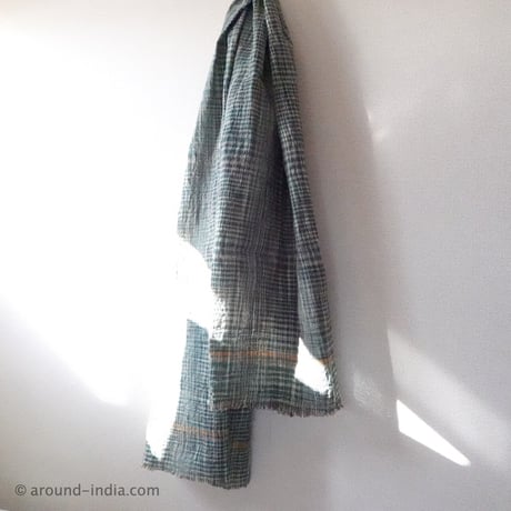 手紡ぎ手織り！オーガニックコットン・カディ大判布：Lサイズ｜南インド