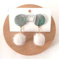 【POC-014】マーブルピアス -pom pom-　ストーン×白