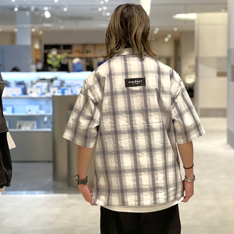 COTTON OPEN COLLAR CHECK SHIRTS / GREY/BLACK/M/