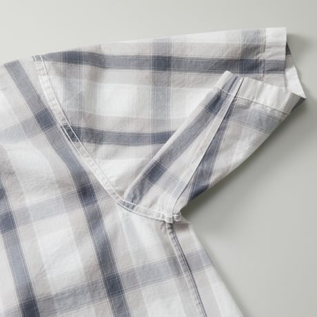 COTTON OPEN COLLAR CHECK SHIRTS / GREY/BLACK/M/L/XL