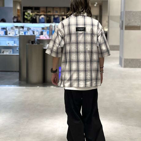 COTTON OPEN COLLAR CHECK SHIRTS / GREY/BLACK/M/L/XL